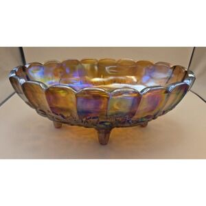Vintage Bowl Amber Carnival Glass Marigold Iridescent  Bowl. 60's